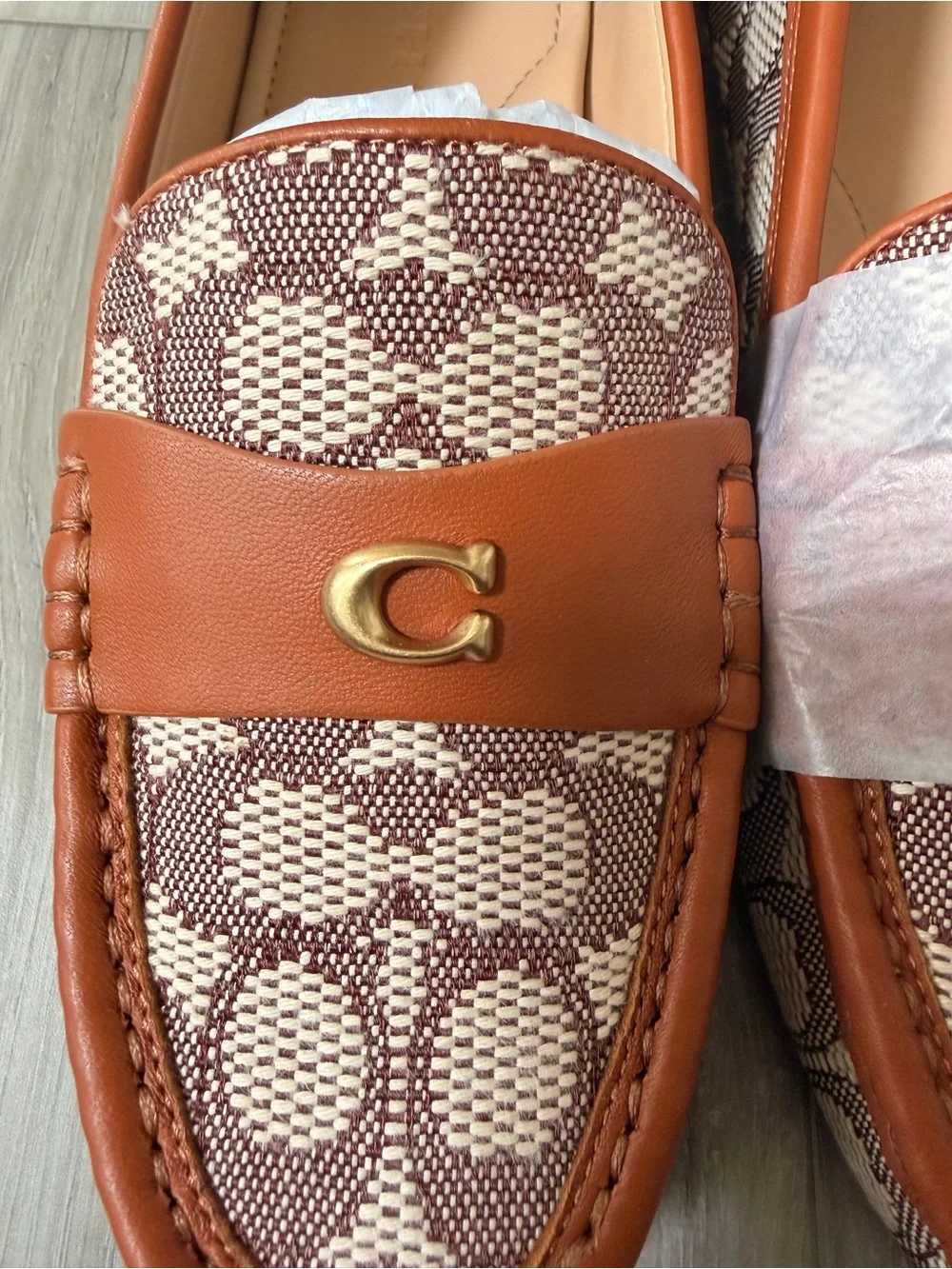 Coach Signature Jacquard Driver Loafers Cocoa Burnished Amber NWB Women’s 9.5